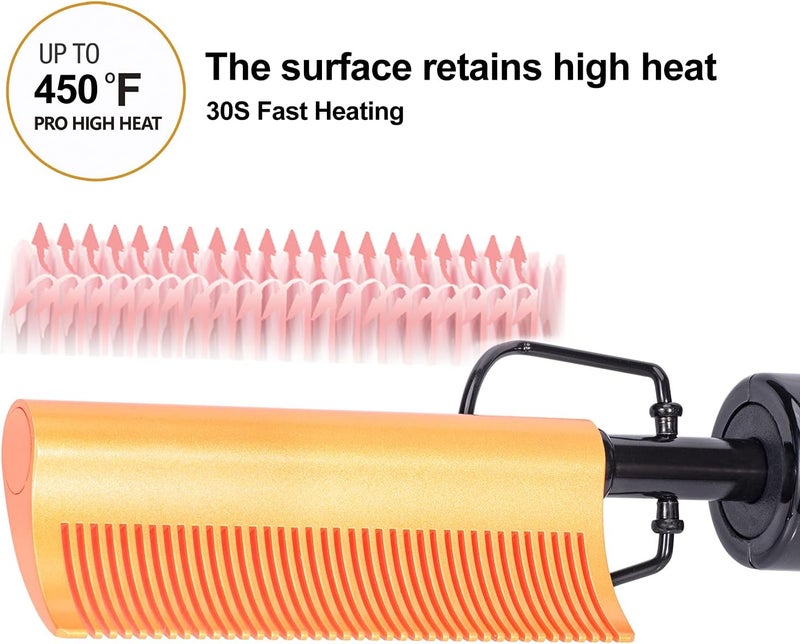 DAN Technology Curved Ceramic Hair Straightener and Heat Press Comb, 450°F Dual Voltage for Natural Black Hair, Portable for Travel & Home - Image 2